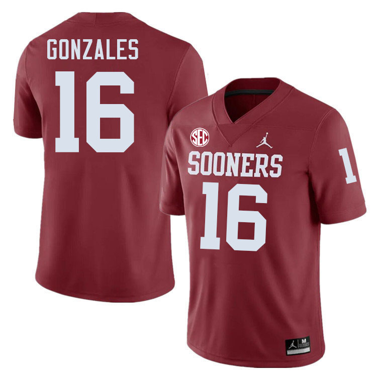 Oklahoma Sooners #16 Cole Gonzales College Football Jersey Stitched-Crimson